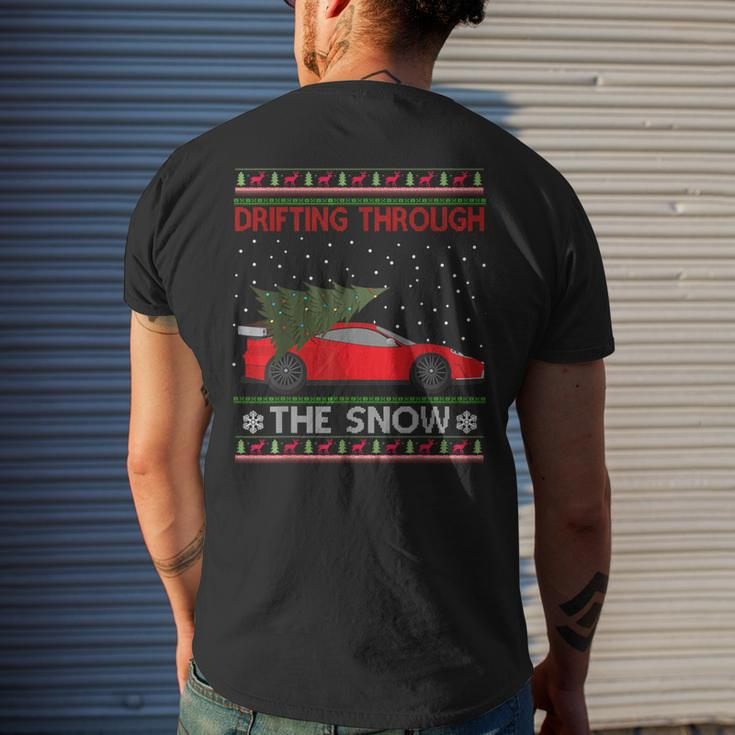 Drifting Through The Snow Ugly Christmas Sweater Tree Car Men's T-shirt Back Print Gifts for Him