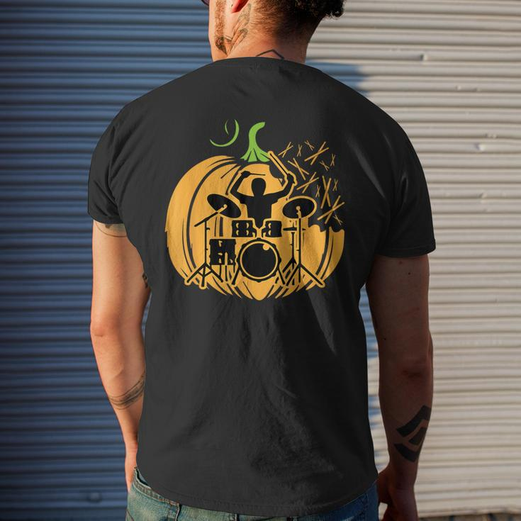 Drum-Mer Pumpkin Band Rock Music Lover Cool Musician Men's T-shirt Back Print Gifts for Him