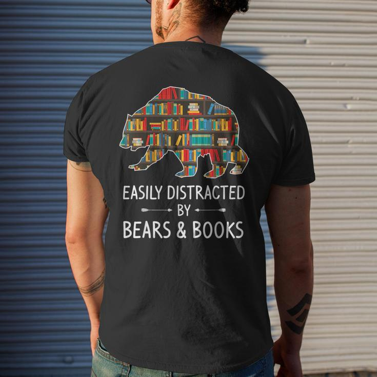 Easily Distracted By Bears & Books Lover Mammal Animal Men's T-shirt Back Print Gifts for Him