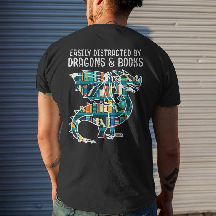 Easily Distracted By Dragons Books Funny Reading Bookworm Reading Funny Designs Funny Gifts Mens Back Print T-shirt Gifts for Him