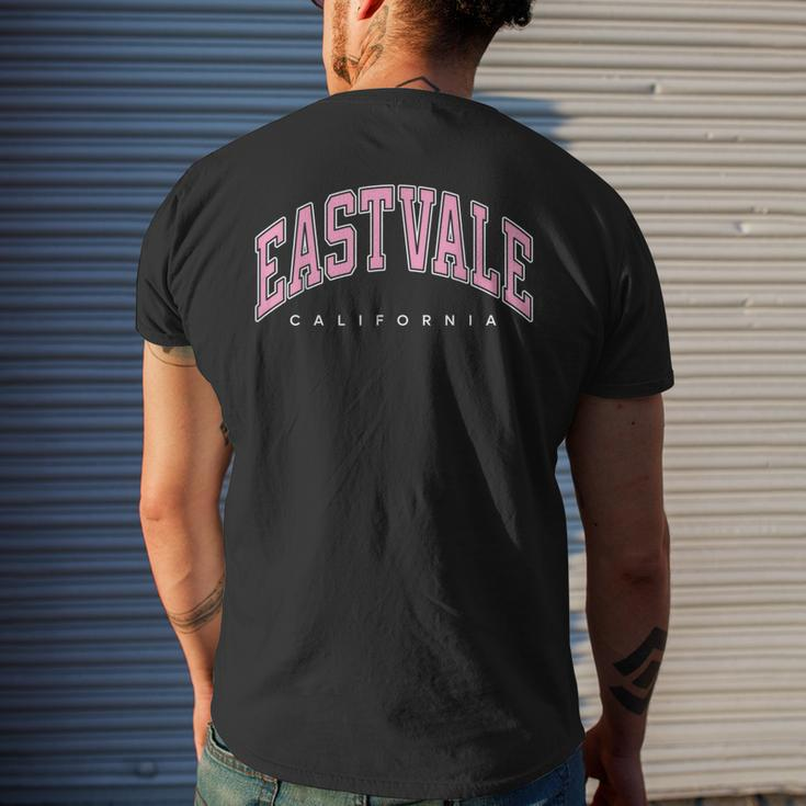 Eastvale California Ca Varsity Style Pink Text Men's T-shirt Back Print Gifts for Him
