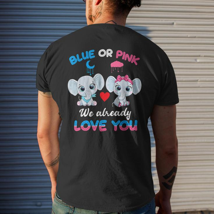 Elephant Baby Pink Or Blue We Already Love You Gender Reveal Men's Back Print T-shirt Gifts for Him