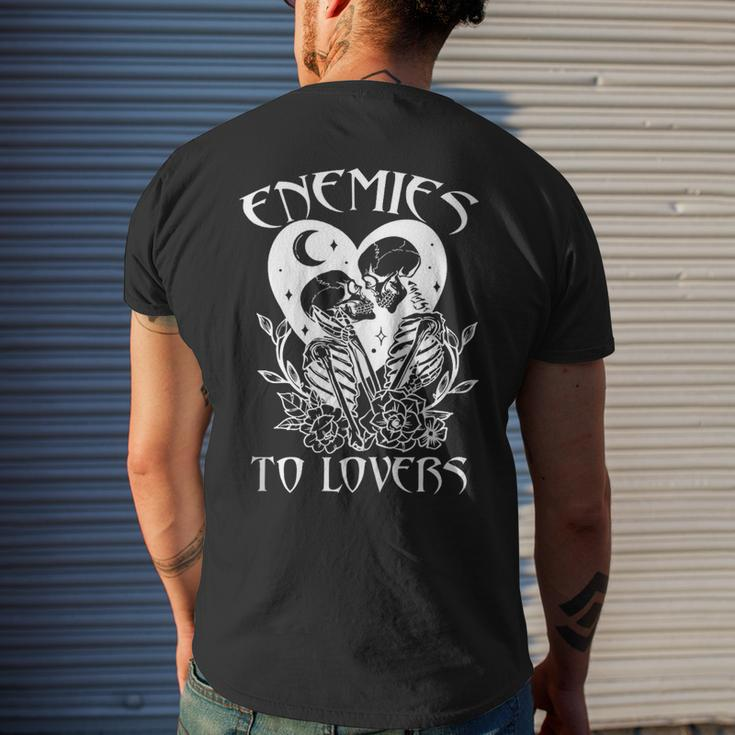 Enemies To Lovers Skeleton Bookish Romance Reader Book Club Mens Back Print T-shirt Gifts for Him
