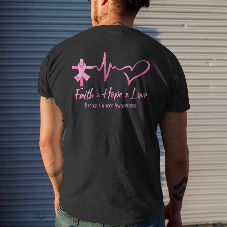 Faith Hope Love Breast Cancer Awareness Ribbon Heartbeat Men's T-shirt Back Print Gifts for Him