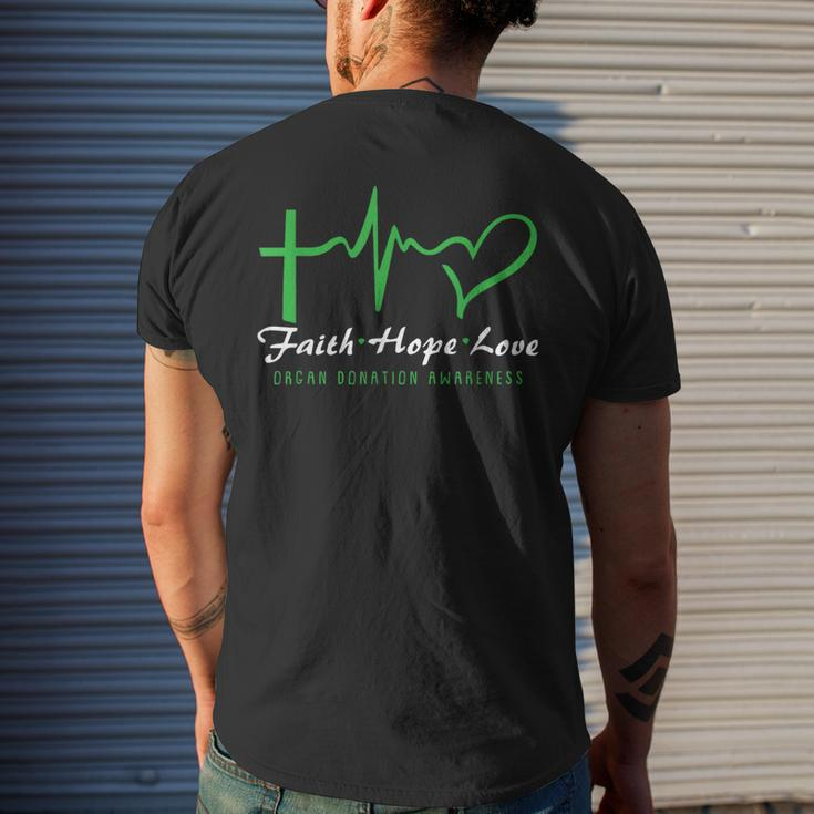 Faith Hope Love Organ Donation Awareness Green Ribbon Donor Mens Back Print T-shirt Gifts for Him