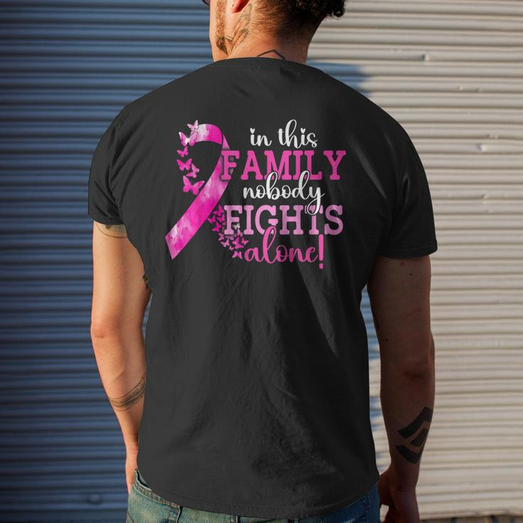 In This Family Nobody Fights Alone Breast Cancer Awareness Men's T-shirt Back Print Gifts for Him