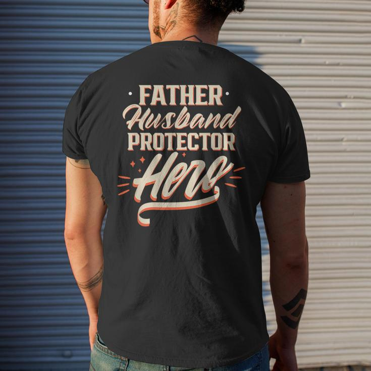 Father Husband Protector Hero Fathers Day Dad Daddy Papa Mens Back Print T-shirt Gifts for Him