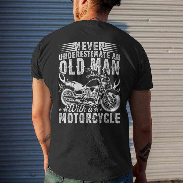 Fathers Day Bday Never Underestimate An Old Man Motorcycle Mens Back Print T-shirt Gifts for Him