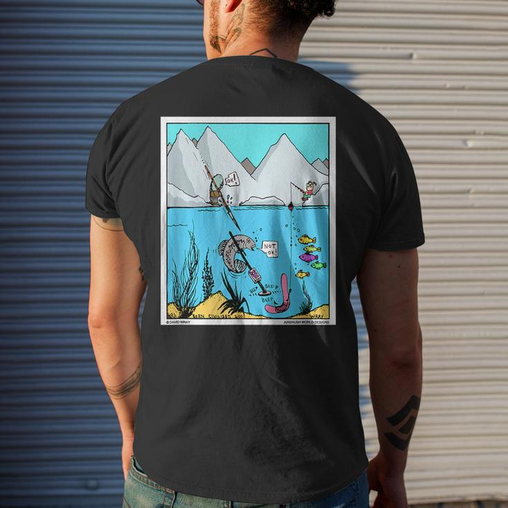 Fish With Metal Detector Funny Fishing Treasure Hunter Gift Mens Back Print T-shirt Gifts for Him