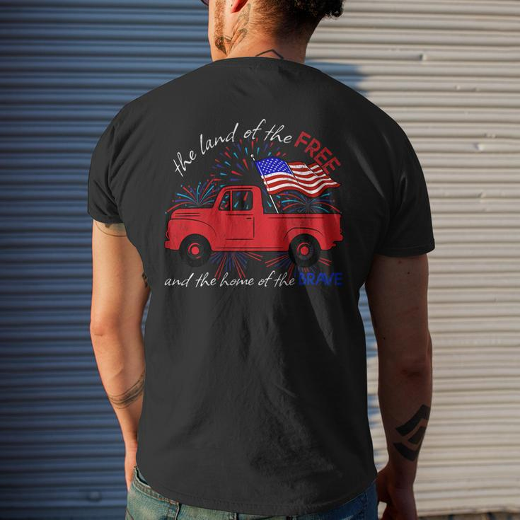 Fourth Of July Patriotic Classic Pickup Truck American Flag Mens Back Print T-shirt Gifts for Him