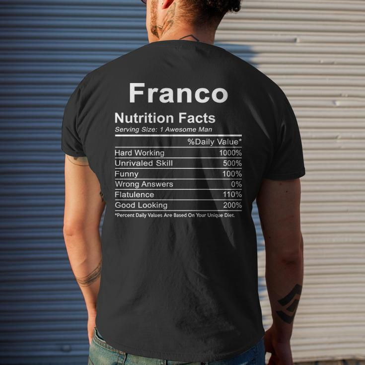 Franco Name Funny Gift Franco Nutrition Facts V2 Mens Back Print T-shirt Gifts for Him