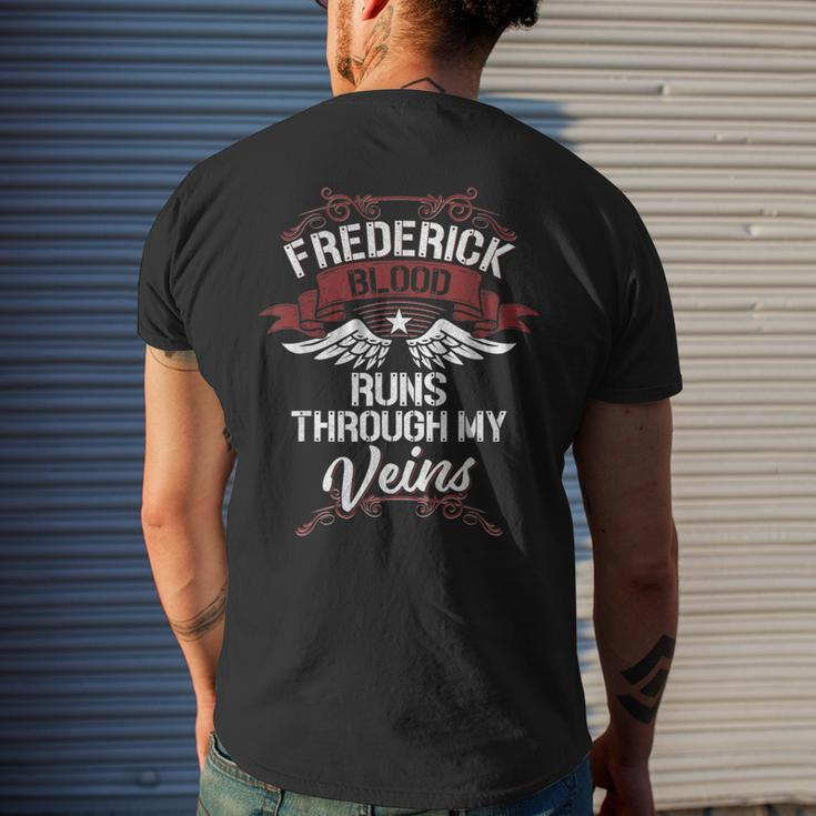 Frederick Blood Runs Through My Veins Last Name Family Men's T-shirt Back Print Gifts for Him