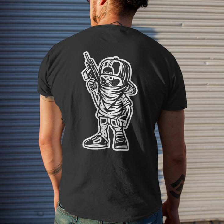 Funny Cartoon Character Badass With A Gun Gangster Chicano Mens Back Print T-shirt Gifts for Him