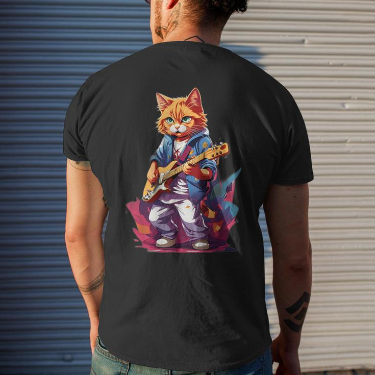 Cat Playing Guitar Cat Lover Graphic Cats Kitten Lover Men's T-shirt Back Print Gifts for Him