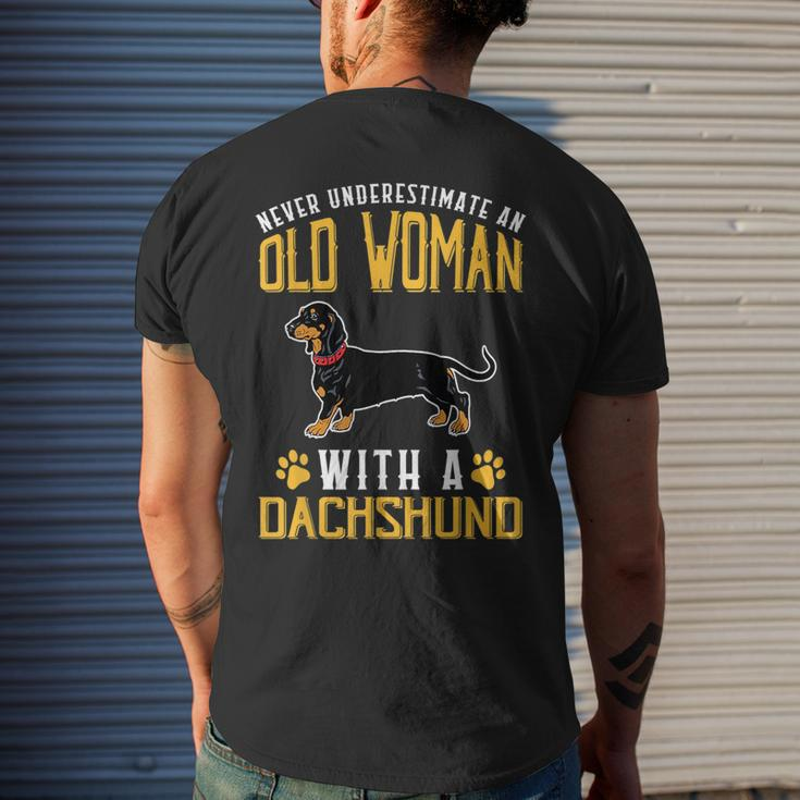 Funny Never Underestimate An Old Woman With A Dachshund Cute Mens Back Print T-shirt Gifts for Him