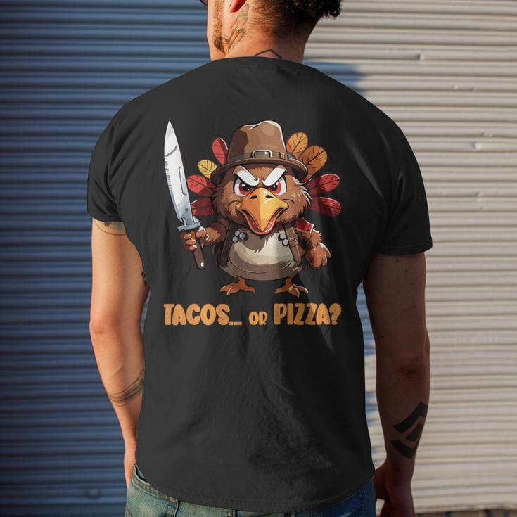 Thanksgiving Turkey Asking Eat Tacos Or Pizza Cool Men's T-shirt Back Print Gifts for Him
