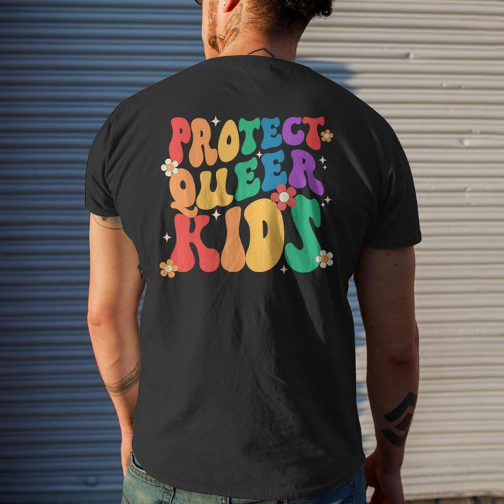 Groovy Heart Shape Protect Queer Kids Lgbt Pride Month Ally Mens Back Print T-shirt Gifts for Him