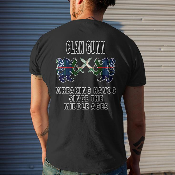 Gunn Scottish Tartan Scotland Family Clan Name Mens Back Print T-shirt Gifts for Him