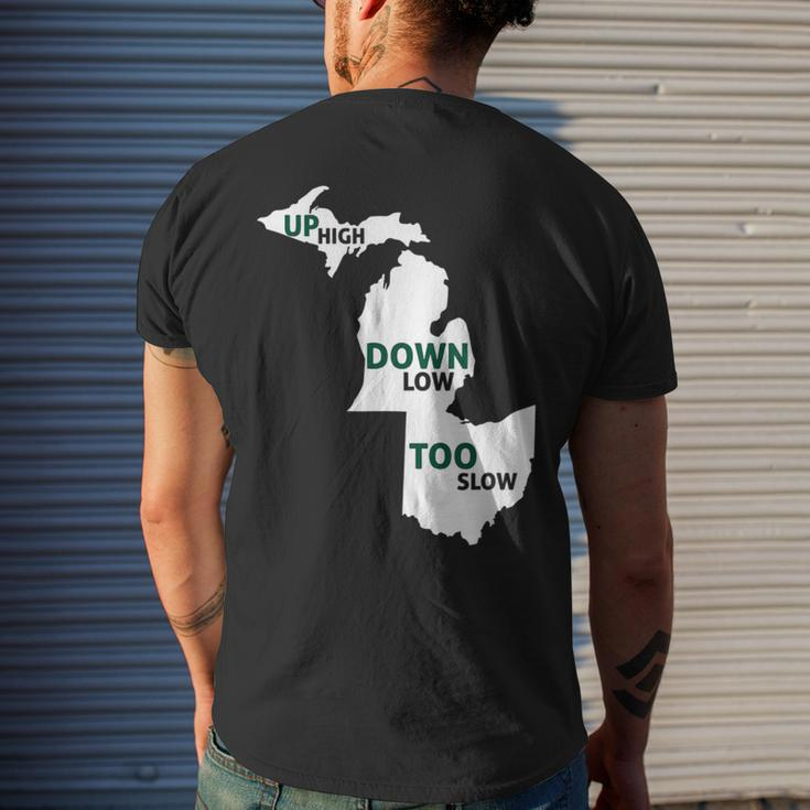 Up High Down Low Too Slow White & Green Men's T-shirt Back Print Gifts for Him