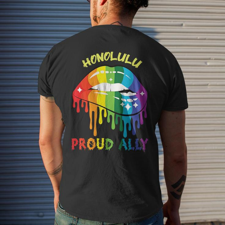 Honolulu Proud Ally Lgbtq Hawaii Pride Hi Sayings Mens Back Print T-shirt Gifts for Him