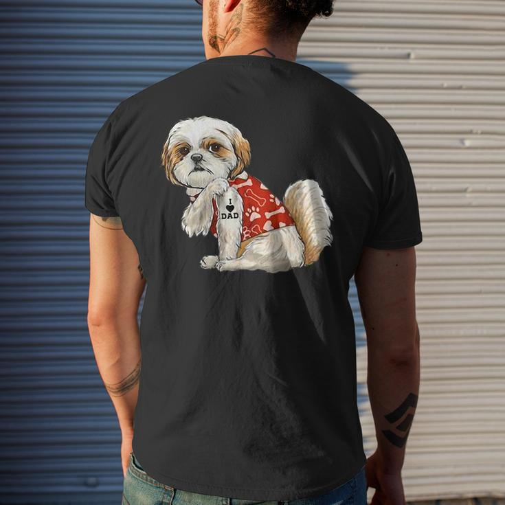 I Love Dad Tattoo Shih Tzu Dad Funny Fathers Day Gift Mens Back Print T-shirt Gifts for Him