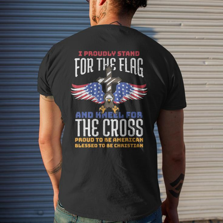 I Proudly Stand For The Flag And Kneel For The Cross Veteran Mens Back Print T-shirt Gifts for Him