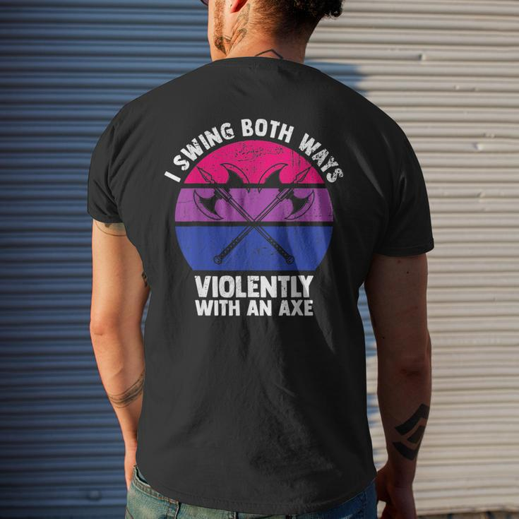 I Swing Both Ways With An Axe Bisexual Lgbt Pride Retro Mens Back Print T-shirt Gifts for Him