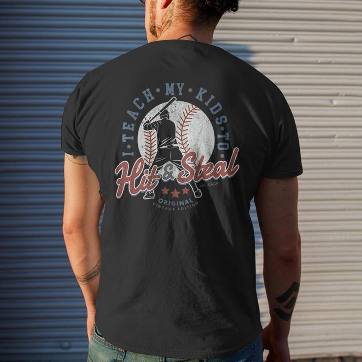 I Teach My Kids To Hit And Steal Baseball Coaching Softball Mens Back Print T-shirt Gifts for Him