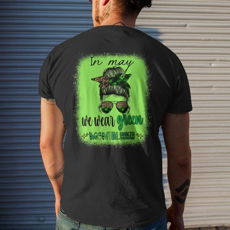 In May We Wear Green Mental Health Awareness Month Messy Bun Mens Back Print T-shirt Gifts for Him