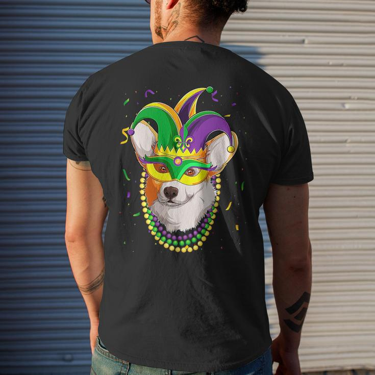 Jester Welsh Corgi Dog Mask Beads Fat Tuesday Parade Kids Mens Back Print T-shirt Gifts for Him