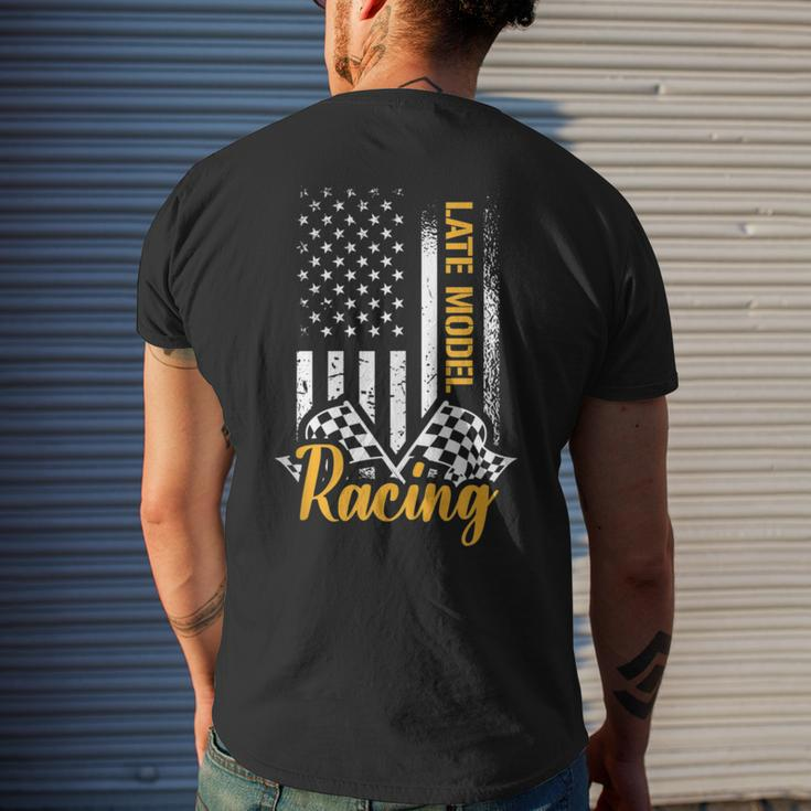 Late Model Dirt Racing Car Race American Flag Usa Model Funny Gifts Mens Back Print T-shirt Gifts for Him