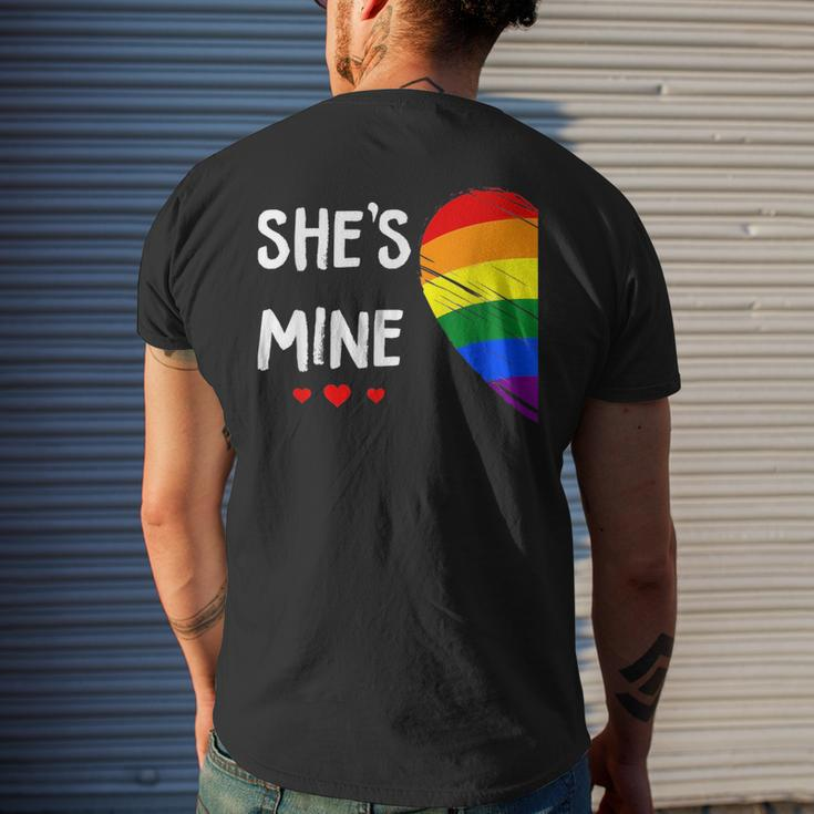 Lesbian Couple Heart Shes Mine Gay Trans Lgbt Pride Month Mens Back Print T-shirt Gifts for Him