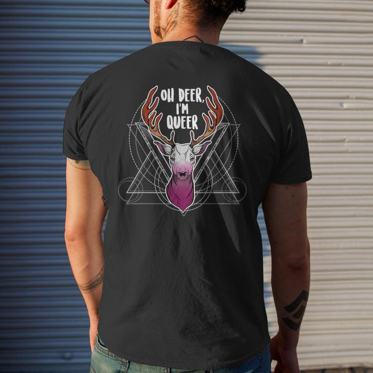 Lesbian Oh Deer Im Queer Lgbt Gay Pride Sapphic Flag Mens Back Print T-shirt Gifts for Him