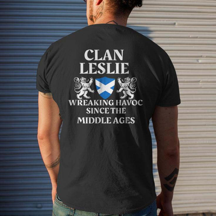 Leslie Scottish Family Clan Scotland Name Gift Mens Back Print T-shirt Gifts for Him