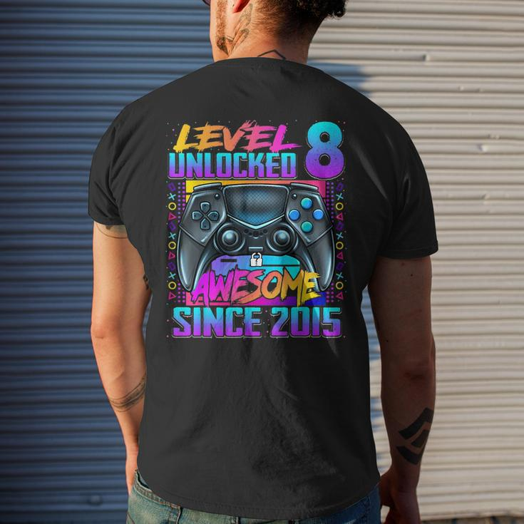 Level 8 Unlocked Awesome Since 2015 8Th Birthday Gaming Kids Mens Back Print T-shirt Gifts for Him