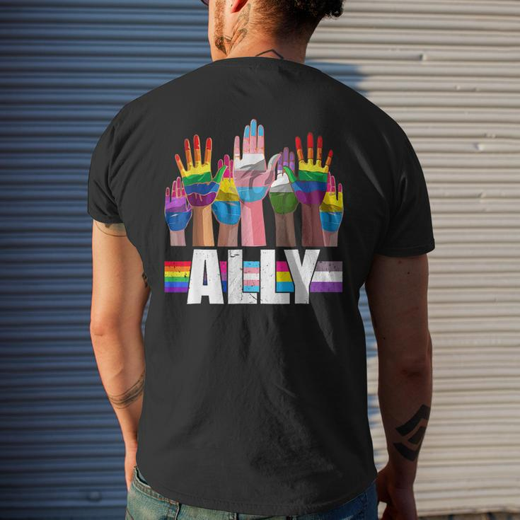 Lgbtq Ally For Gay Pride Month Transgender Flag Distressed Mens Back Print T-shirt Gifts for Him