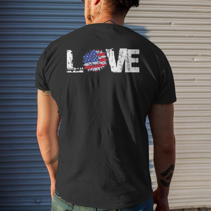 Love American Flag Sunflower 4Th Of July Patriotic Usa Day Mens Back Print T-shirt Gifts for Him