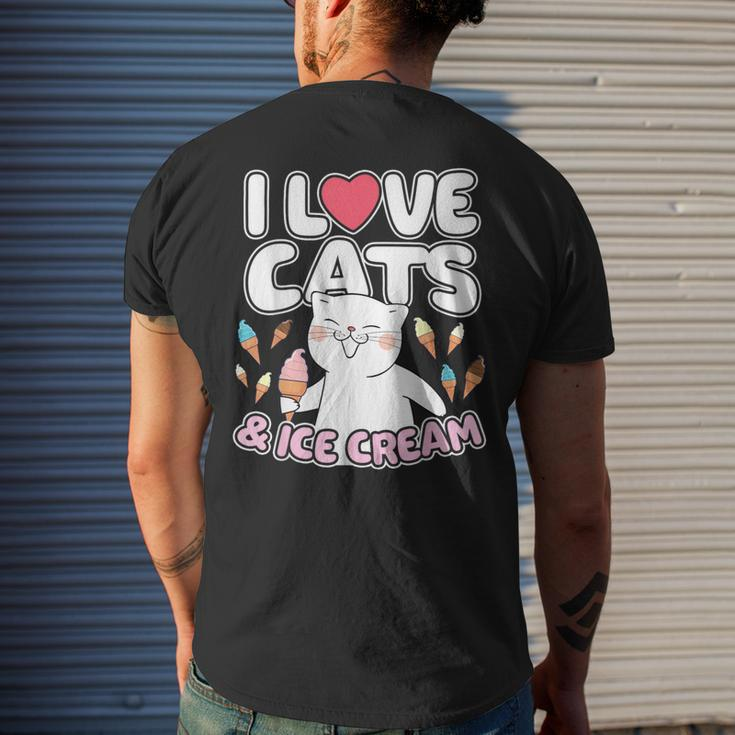 I Love Cats & Ice Cream Cute Kitty Feline Dessert Lover Men's T-shirt Back Print Gifts for Him