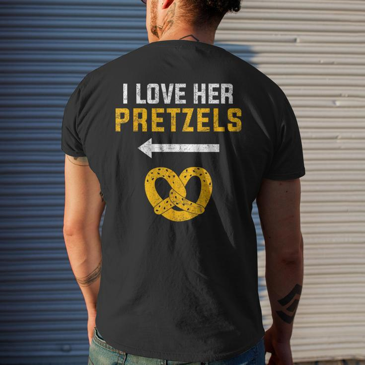 I Love Her Pretzels Matching Couple Oktoberfest Men's T-shirt Back Print Gifts for Him