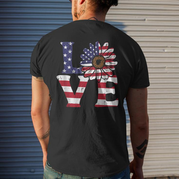 Love Sunflower American Flag Patriot 4Th Of July Women Girls Mens Back Print T-shirt Gifts for Him