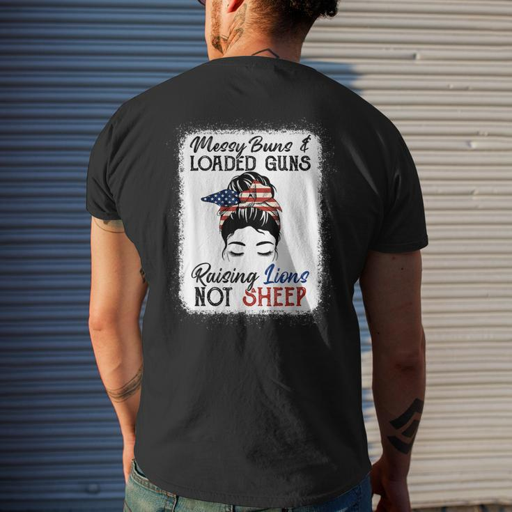 Messy Buns And Loaded Guns Raising Lions Patriotic Not Sheep Men's Back Print T-shirt Gifts for Him