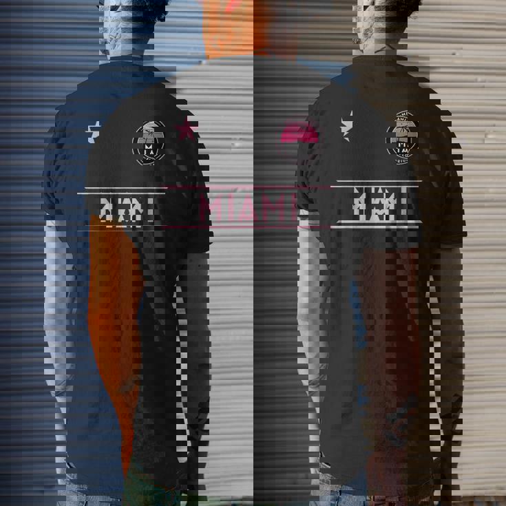 Miami Palm Tree Sunset Mini Pink Badge - Designer Edition Mens Back Print T-shirt Gifts for Him Miami Palm Tree Sunset Mini Pink Badge - Designer Edition Mens Back Print T-shirt Gifts for Him