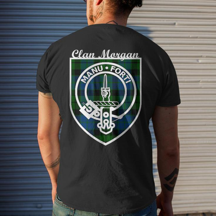 Morgan Surname Last Name Scottish Clan Tartan Badge Crest Funny Last Name Designs Funny Gifts Mens Back Print T-shirt Gifts for Him