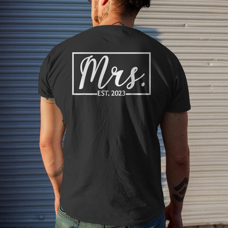 Mrs Est 2023 Married Wife Husband Mr Matching Wedding Mens Back Print T-shirt Gifts for Him