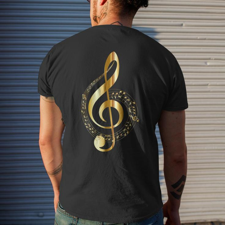 Music Note Gold Treble Clef Musical Symbol For Musicians Men's T-shirt Back Print Gifts for Him
