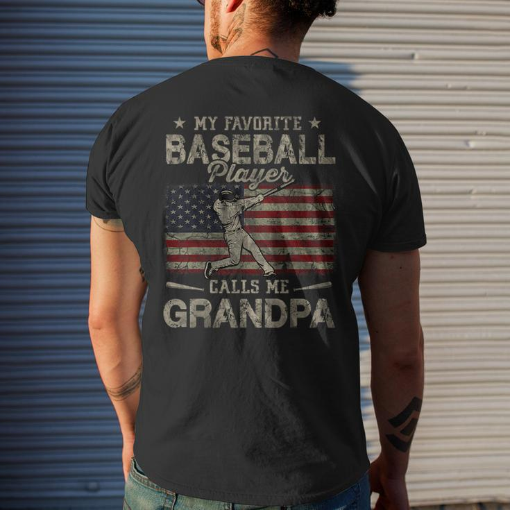 My Favorite Baseball Player Calls Me Grandpa Fathers Day Mens Back Print T-shirt Gifts for Him