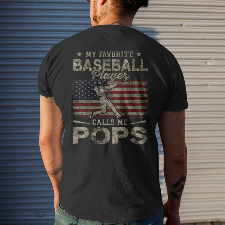My Favorite Baseball Player Calls Me Pops Fathers Day Mens Back Print T-shirt Gifts for Him