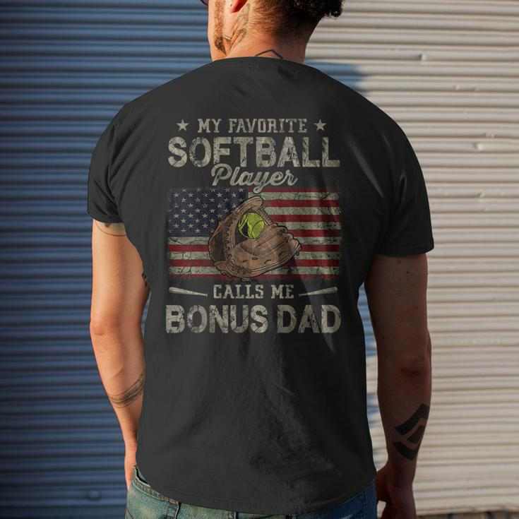My Favorite Softball Player Calls Me Bonus Dad Fathers Day Mens Back Print T-shirt Gifts for Him