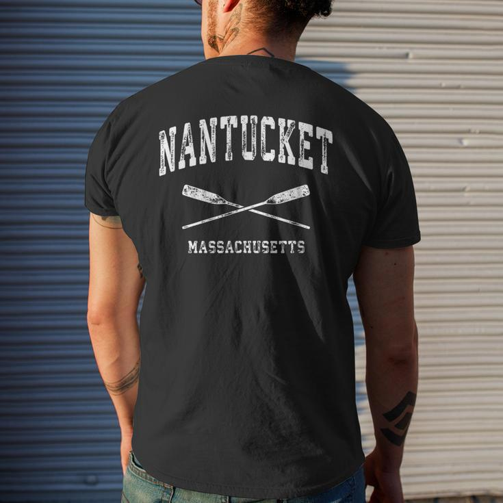 Nantucket Massachusetts Vintage Nautical Crossed Oars Men's T-shirt Back Print Gifts for Him