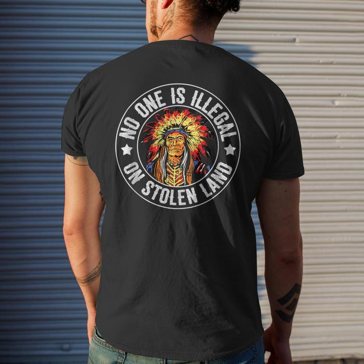 Native American No One Is Illegal On Stolen Land Immigration Mens Back Print T-shirt Gifts for Him